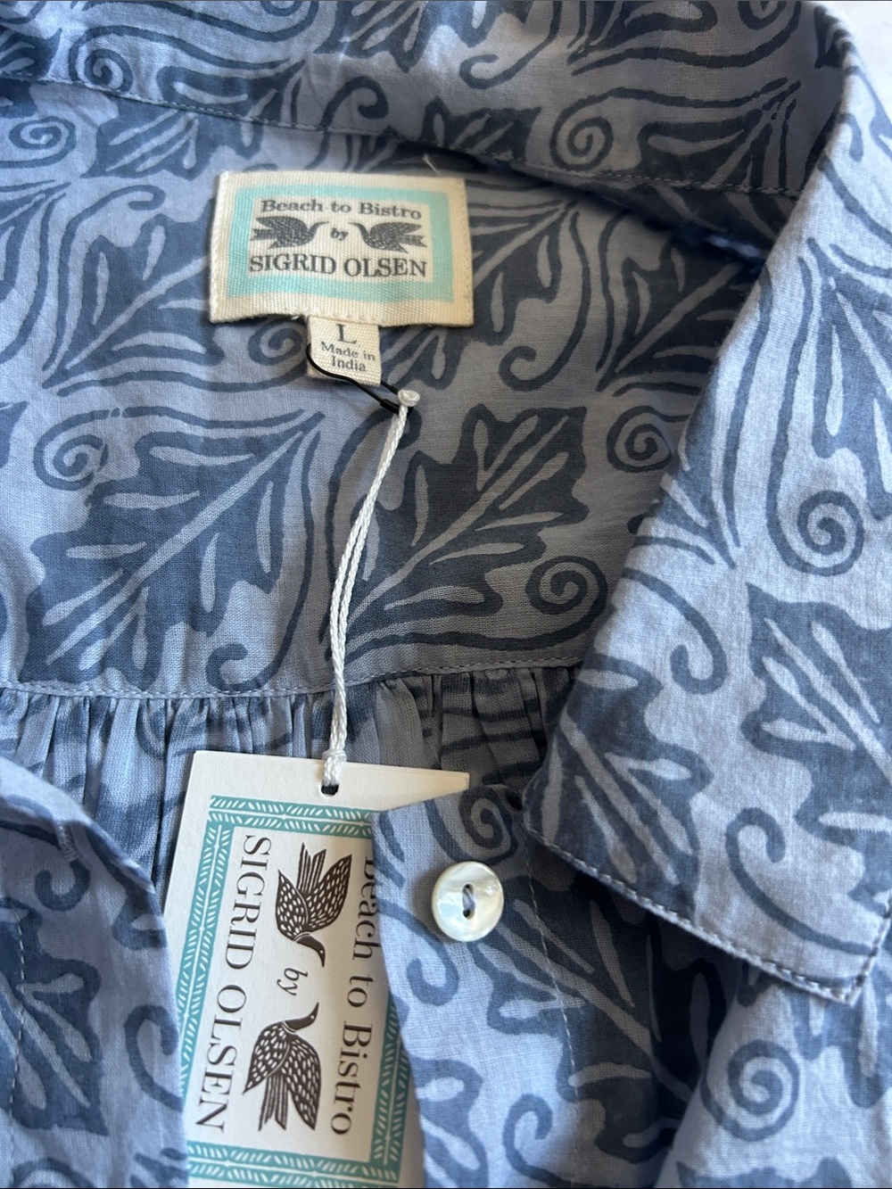 Sigrid Olsen Blue Paisley-Style Button Front Tunic - Picture 2 of 9